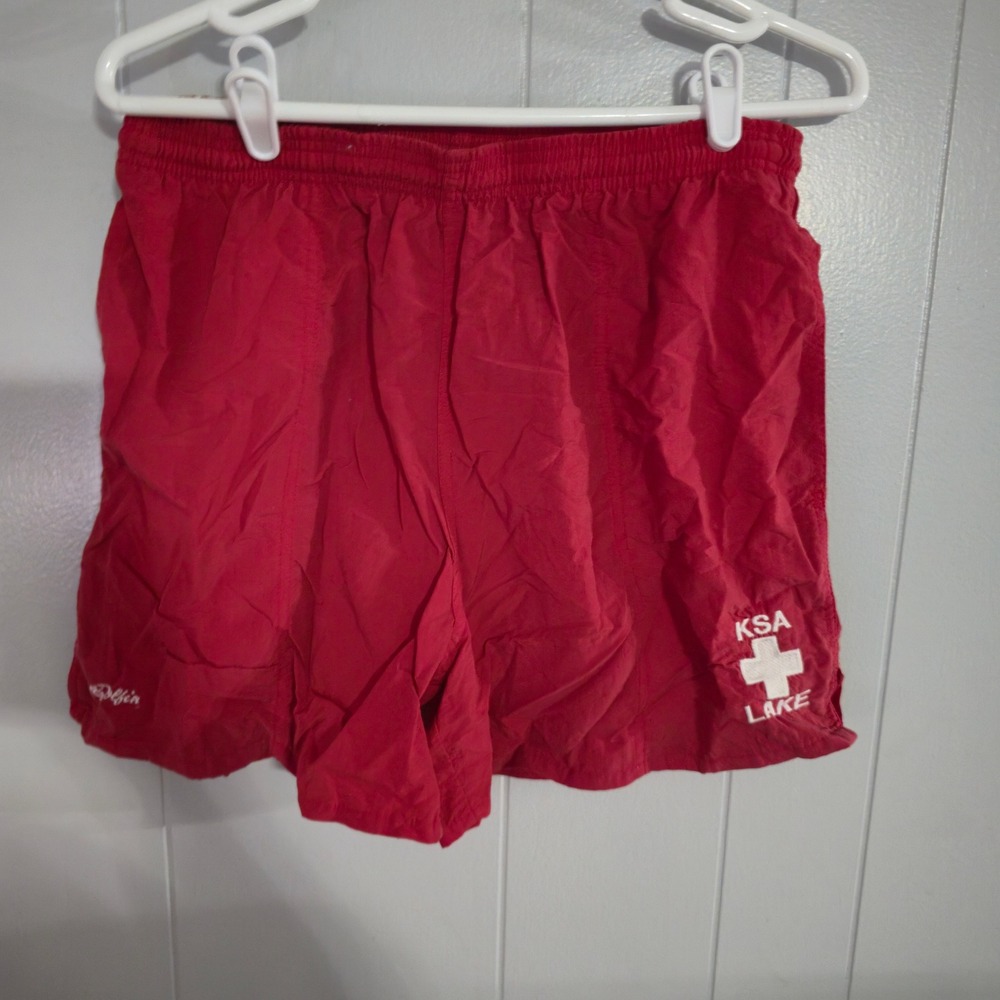 Dolfin Lifeguard Shorts Mens‎ XL Red KSA Lake Cross Graphic Nylon Athletic